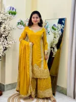 Women's Georgette Gharara Three Piece with Sequin Embroidery