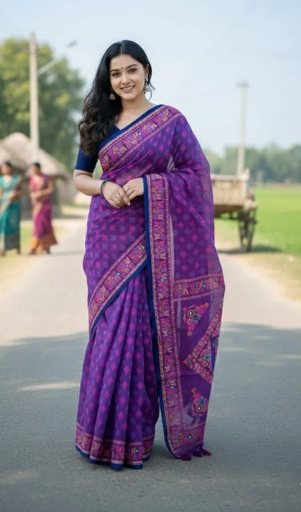 Women's Boutique Silk Saree with Screen Print and Tassels
