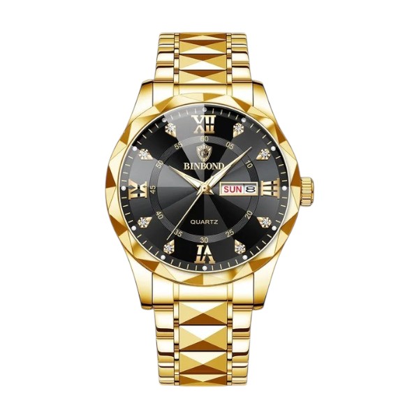 BINBOND 2521 Luxury Brand Luminous Quartz Watch For Men (golden black)