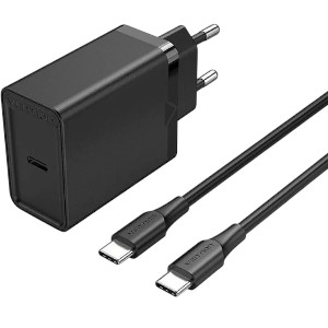 Vention FAHWF-EU 1-port 25W USB-C Wall Charger with USB-C Cable EU-Plug – Black