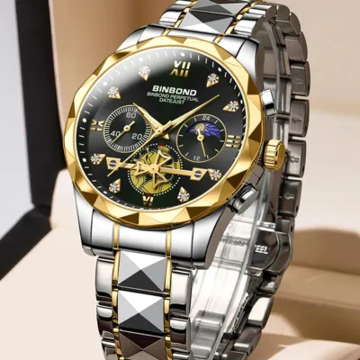 BINBOND B1236 Men's Luxury Tourbillon Dial Quartz Watch, Stainless Steel