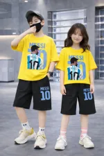 Kids' Drop Shoulder Cotton T-Shirt and Pant Set, 200/220 GSM