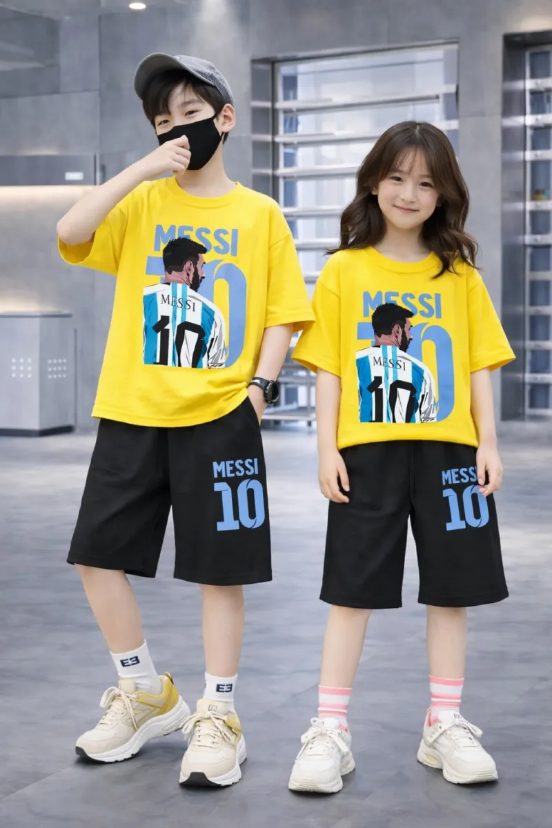 Kids' Drop Shoulder Cotton T-Shirt and Pant Set, 200/220 GSM