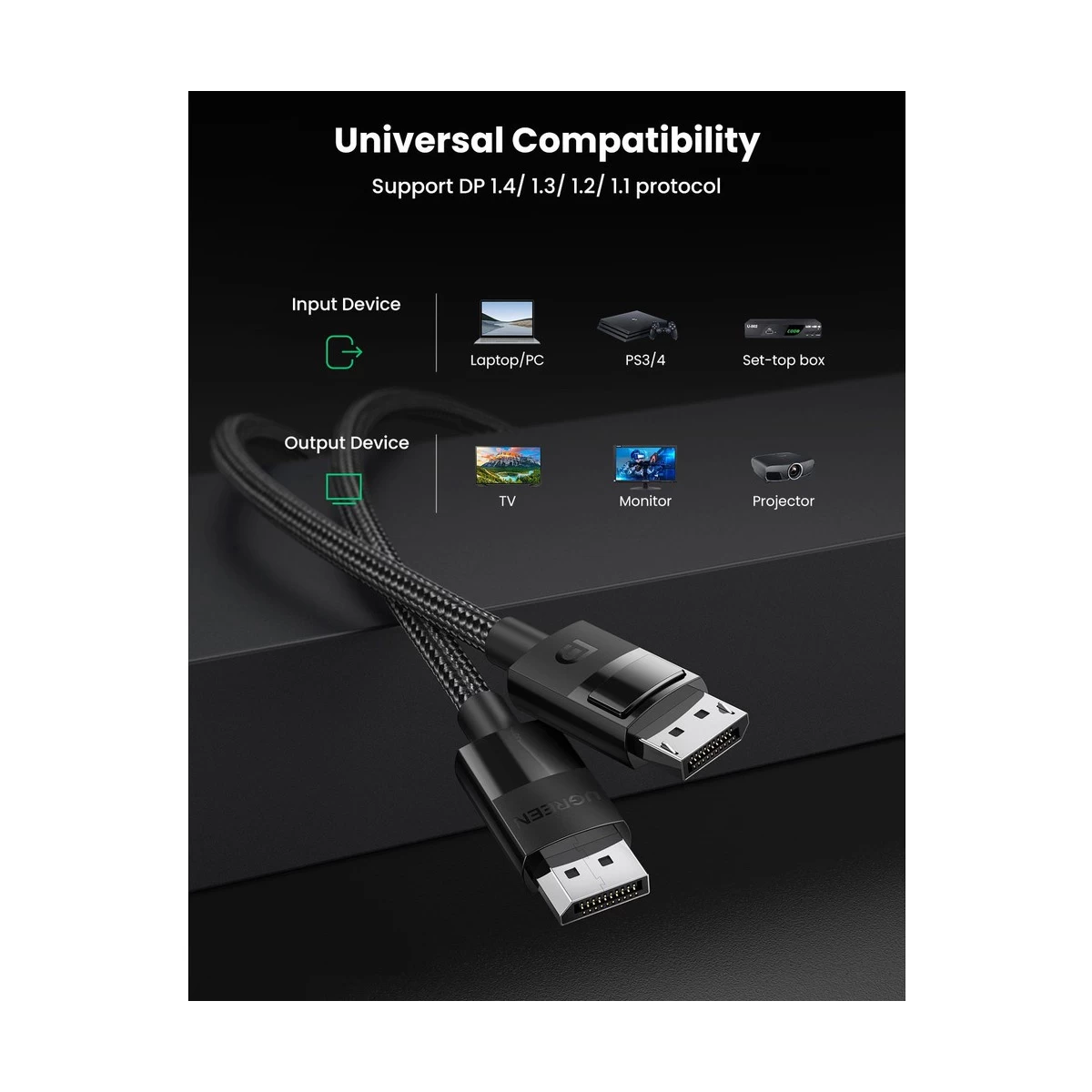UGREEN DP114 80393 DisplayPort Male to Male Cable 3 Meter Black