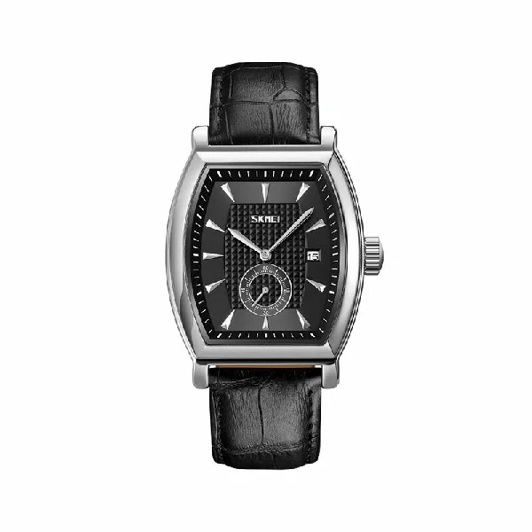 Skmei 9306 Quartz Leather Business Men’s Watch - Silver & Black