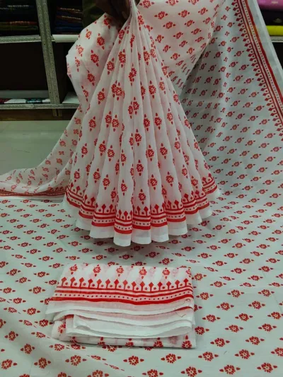 Chanderi Silk Saree with Printed Body and Border Work, Blouse Piece
