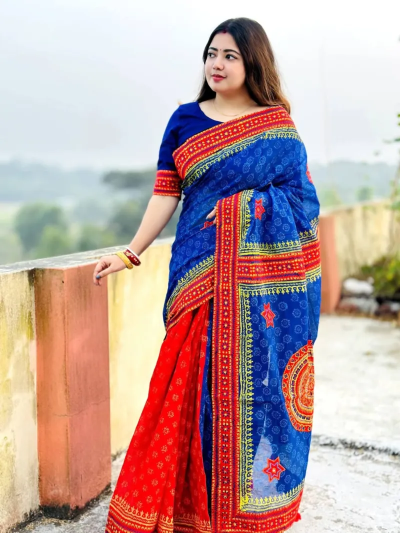 Women's Boishakh Half Cotton Saree with Blouse Piece, 5 Colours