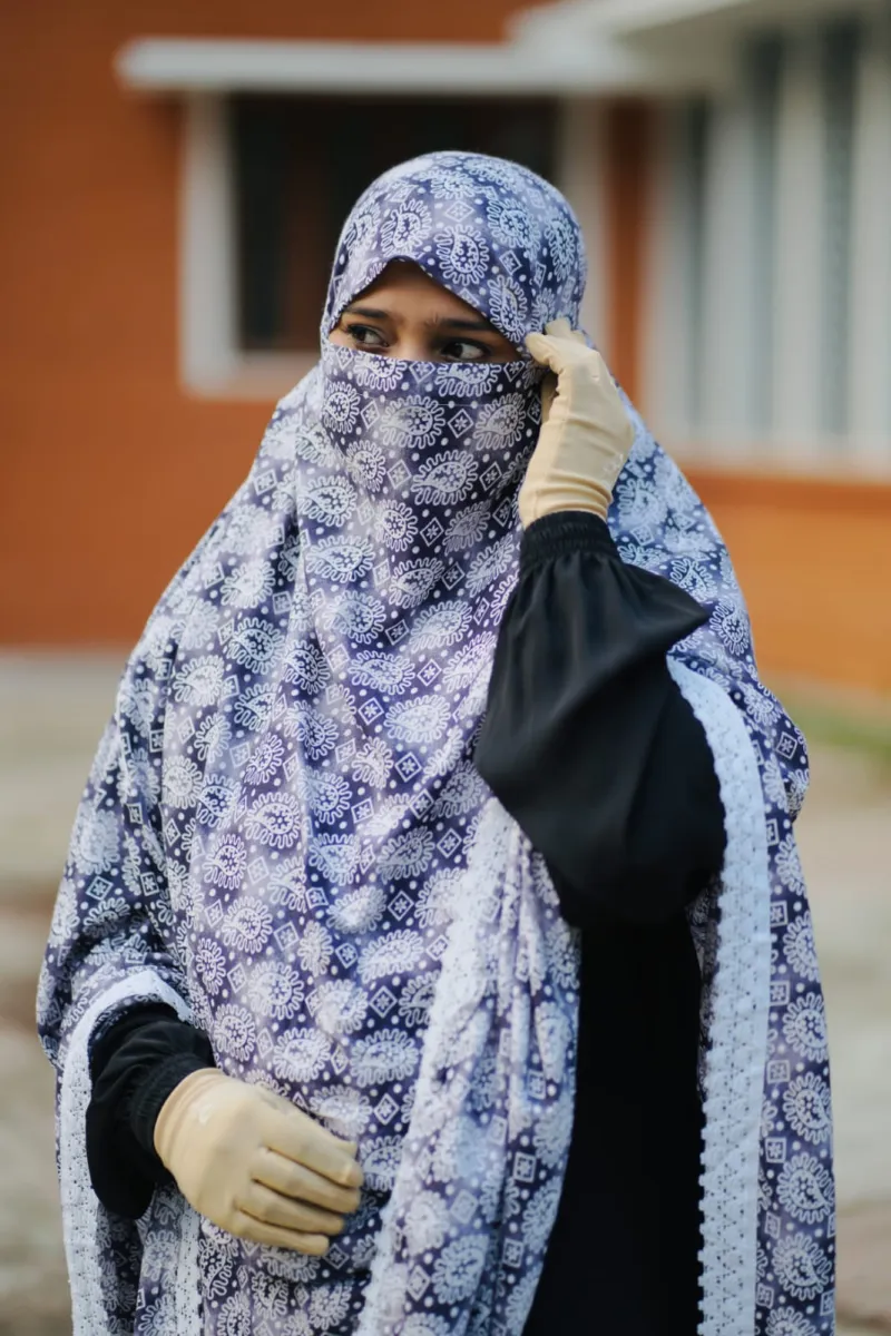 Long Cotton Hijab with Niqab, Viscose Cotton, Back 50 Inch