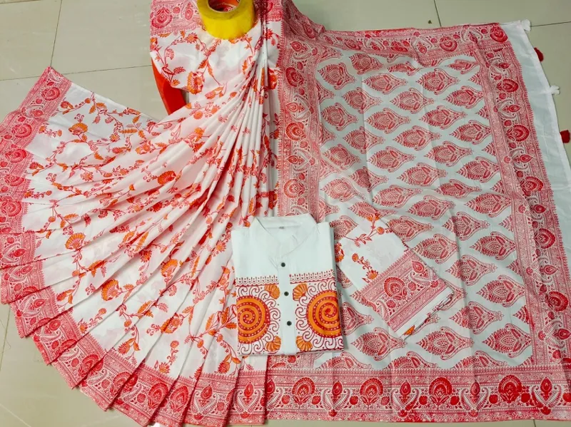 Puja Couple Dress, Resham Silk Saree and Dhupian Silk Panjabi
