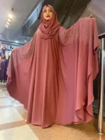 Free Size Cherry Abaya Borka with Stone Work and Hijab, 6 Colours