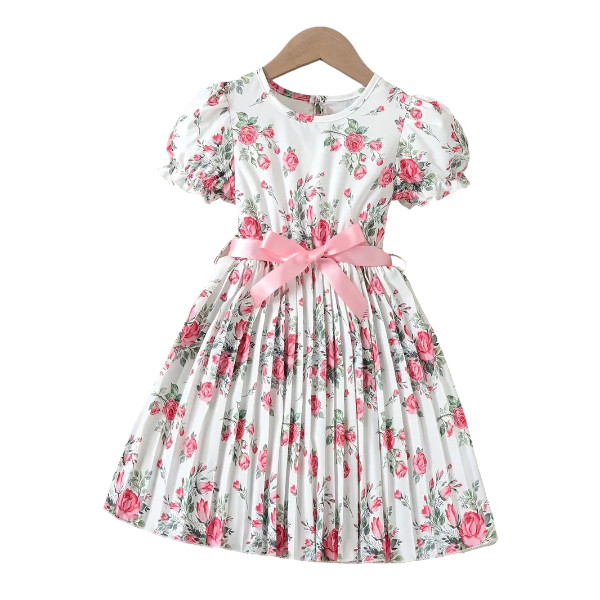 Flower Gown Elegant Floral Fit Dress for Girls with Belt