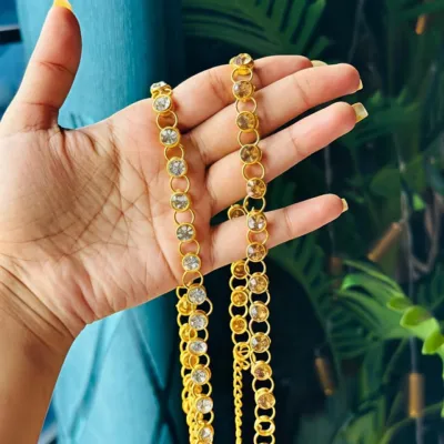 Royal Stone Saree Pin & Waist Chain - Golden Crystal Festive Accessory
