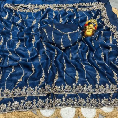 Women's Sequin Embroidered Silk Saree with Separate Blouse Piece