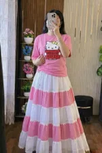 Pure Cotton T-Shirt and Georgette Skirt Set, Free Size up to 44