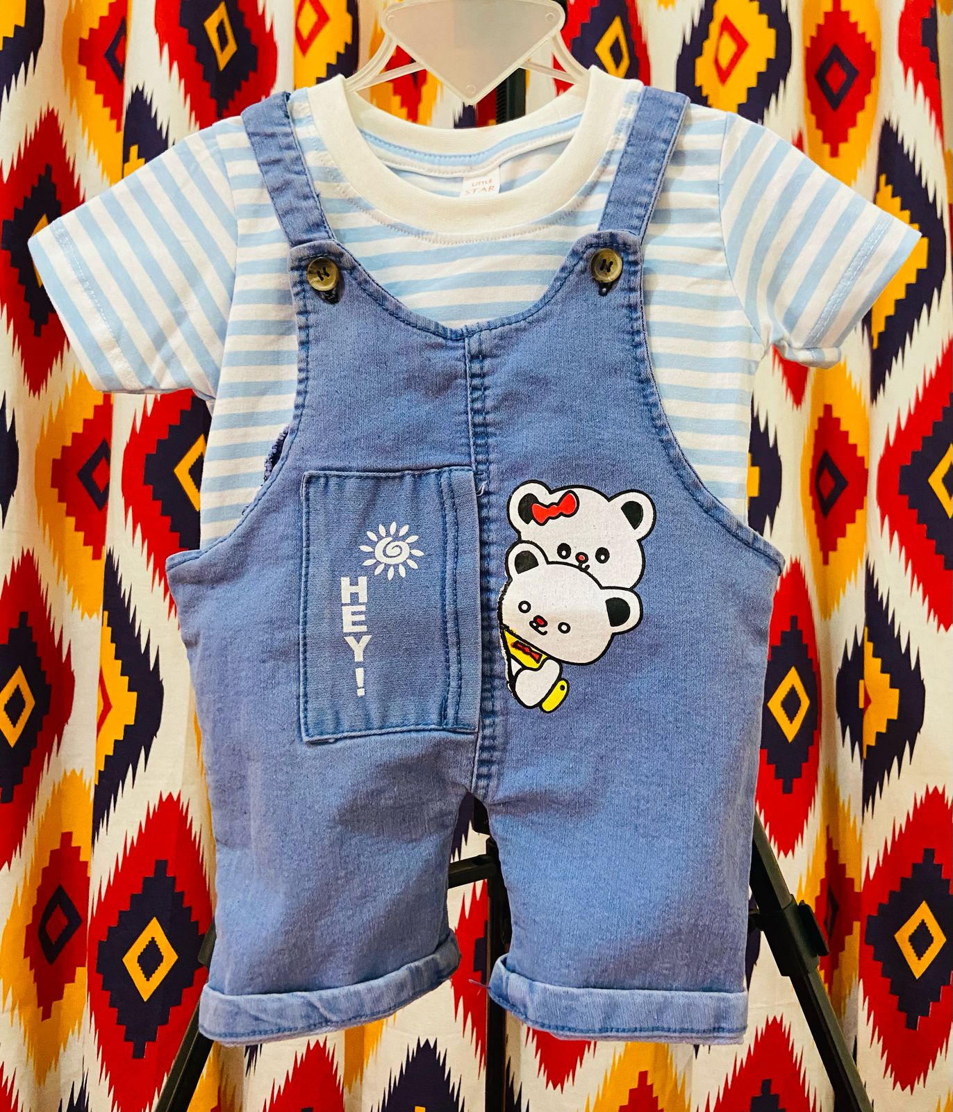 Baby Denim and Cotton Romper Set, T-Shirt and Pant, 9-12M