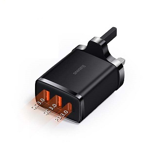Baseus 30W USB Charger UK Plug Type C Dual USB Quick Charging QC3.0 PD3.0 Charger