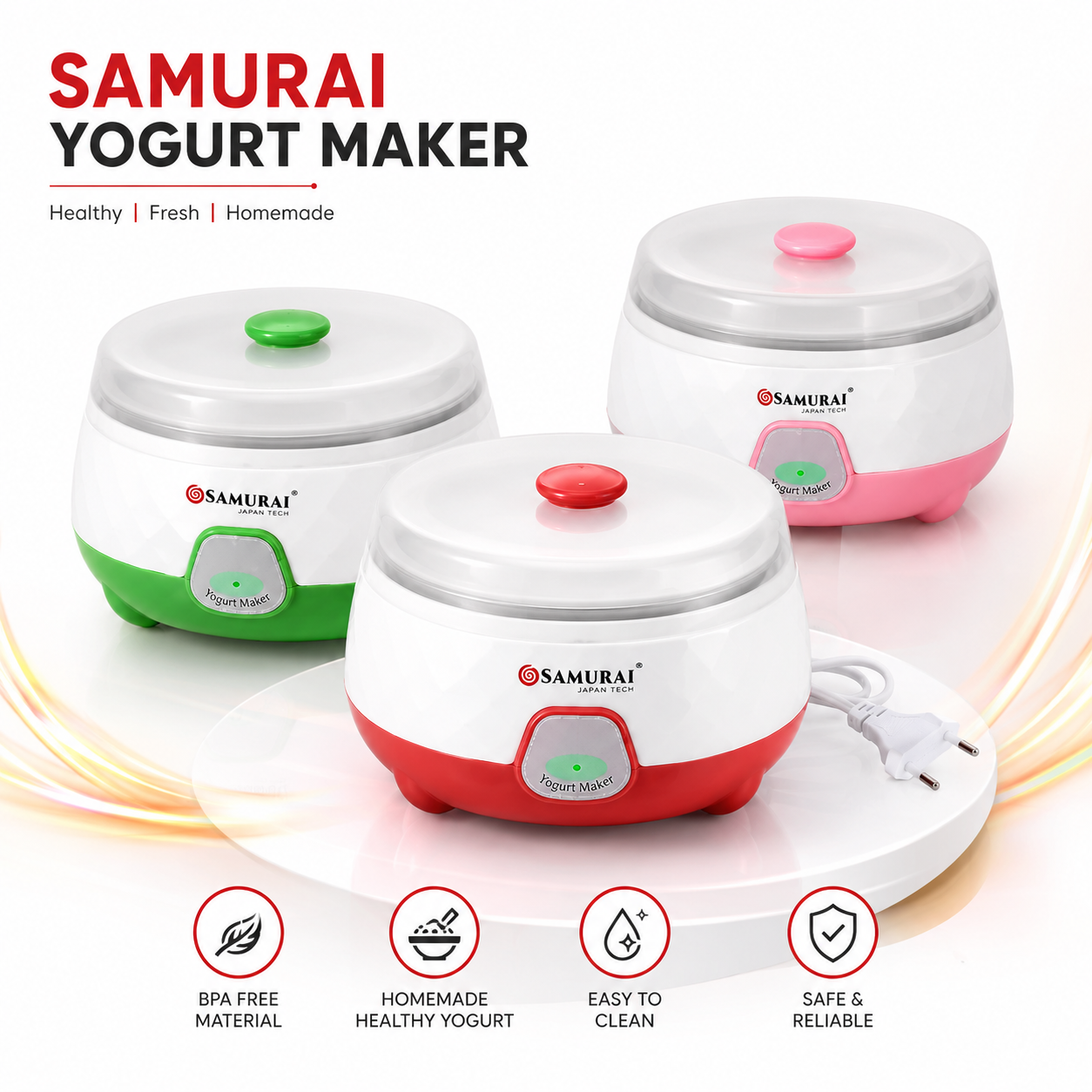Samurai 1.5L Fully Automatic Yogurt Maker – 15W Electric Doi Maker Machine with Auto Temperature Control for Home-Made Healthy Yogurt