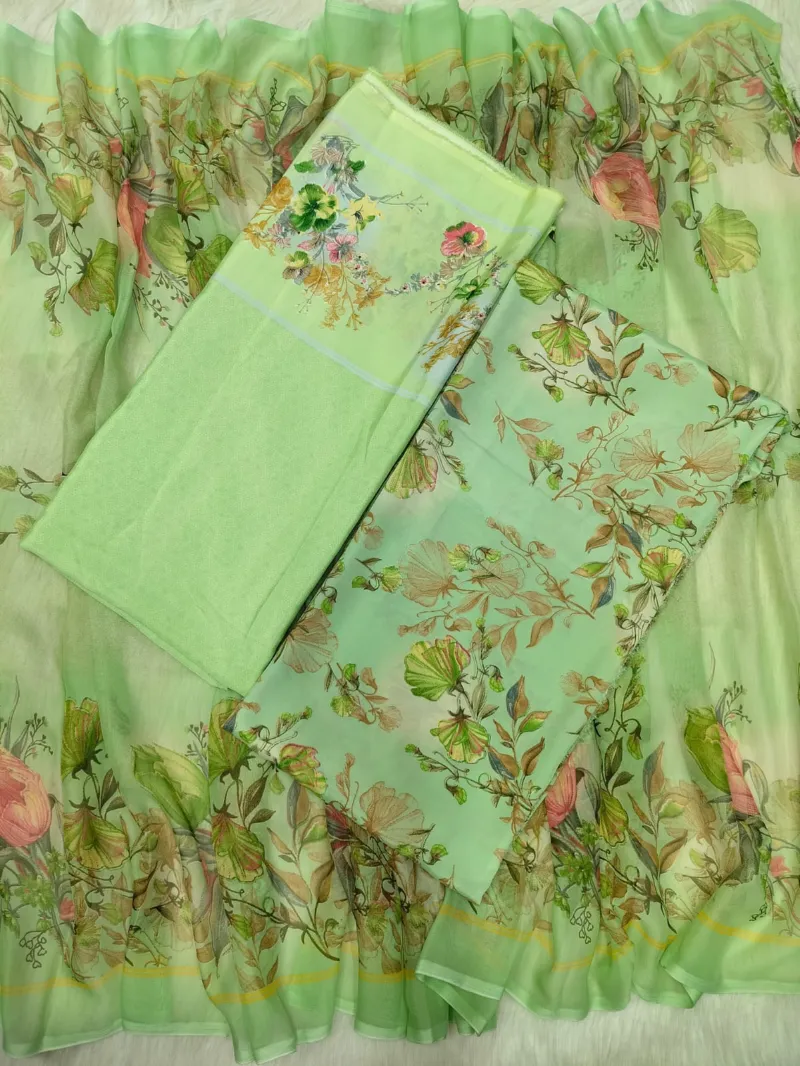 Risika Silk Unstitched Three Piece with Floral Print