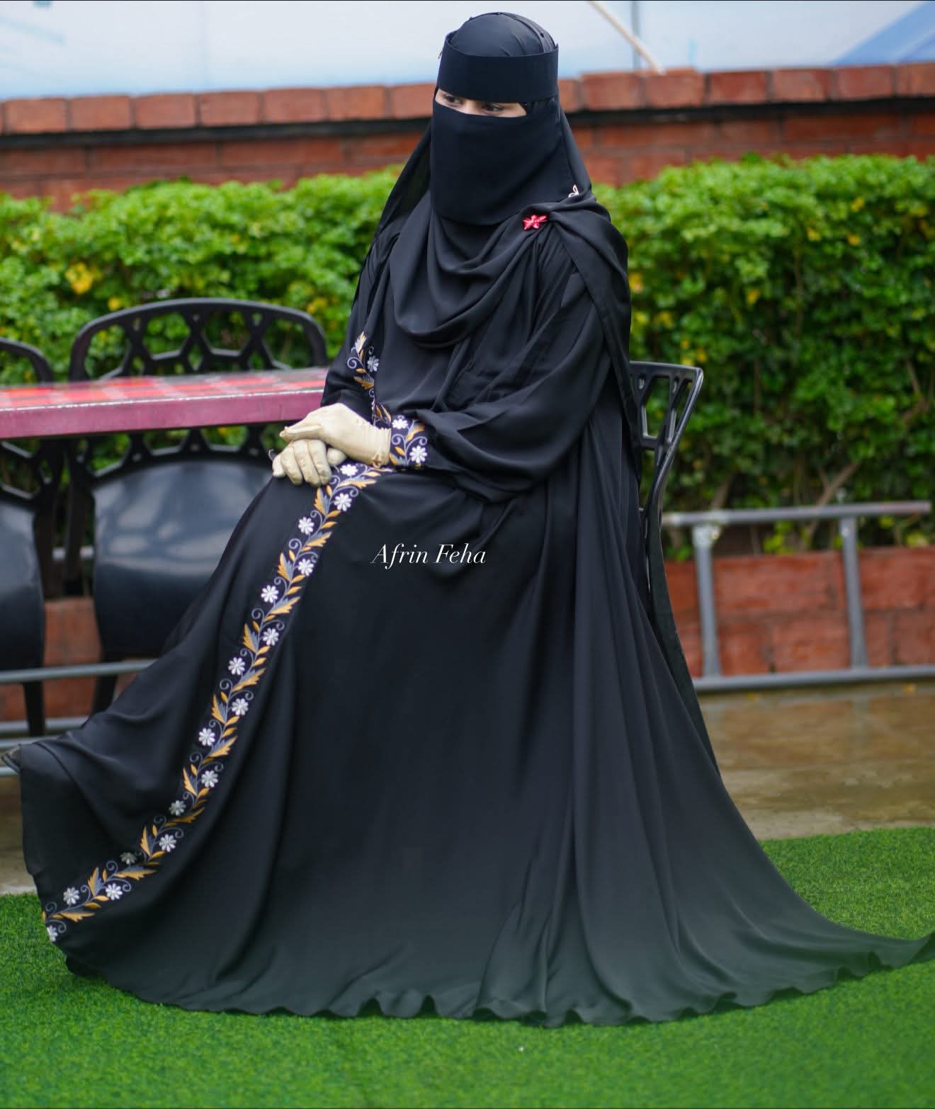 Moriom Embroidery Borka with Hijab, Sizes 50 to 58