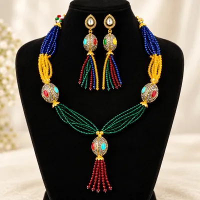 Premium Multicolor Turkish Crystal & Antique Ball Necklace Set