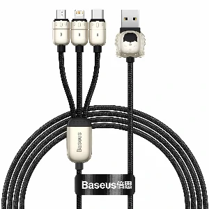 Baseus One-for-Three Data Cable USB to M+L+C (CASX010001) – Black Color
