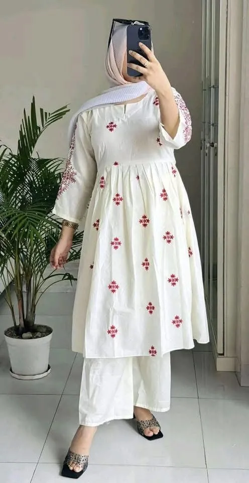 Women's Anarkali Two Piece Gown, AC Cotton with Embroidery