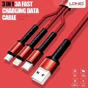 LDNIO LC93 3-in-1 3.4A Fast Charging Data Cable- Red Color