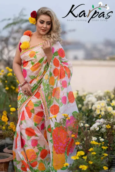 Women's Screen Printed Half Silk Saree in 6 Colours