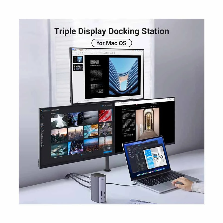 UGREEN CM555 (90325) USB-C Dock with Dual HDMI, DP, LAN & Audio Gray