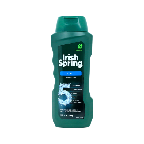 Irish Spring 5 in1 Shampoo + Conditioner + Deodorizer + Face & Body Wash 532ml (Mexico)