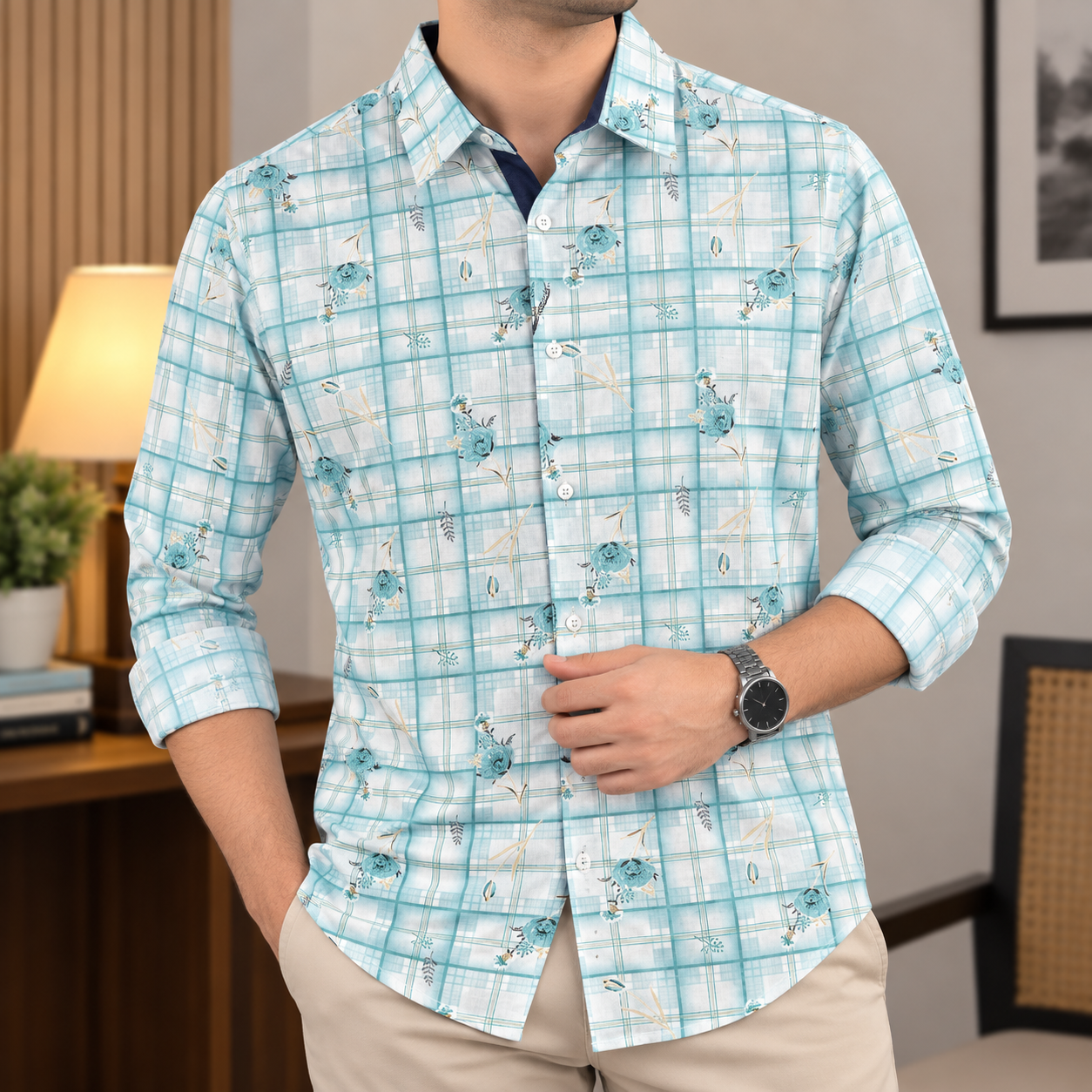 Pure Cotton Check Contrast Shirts