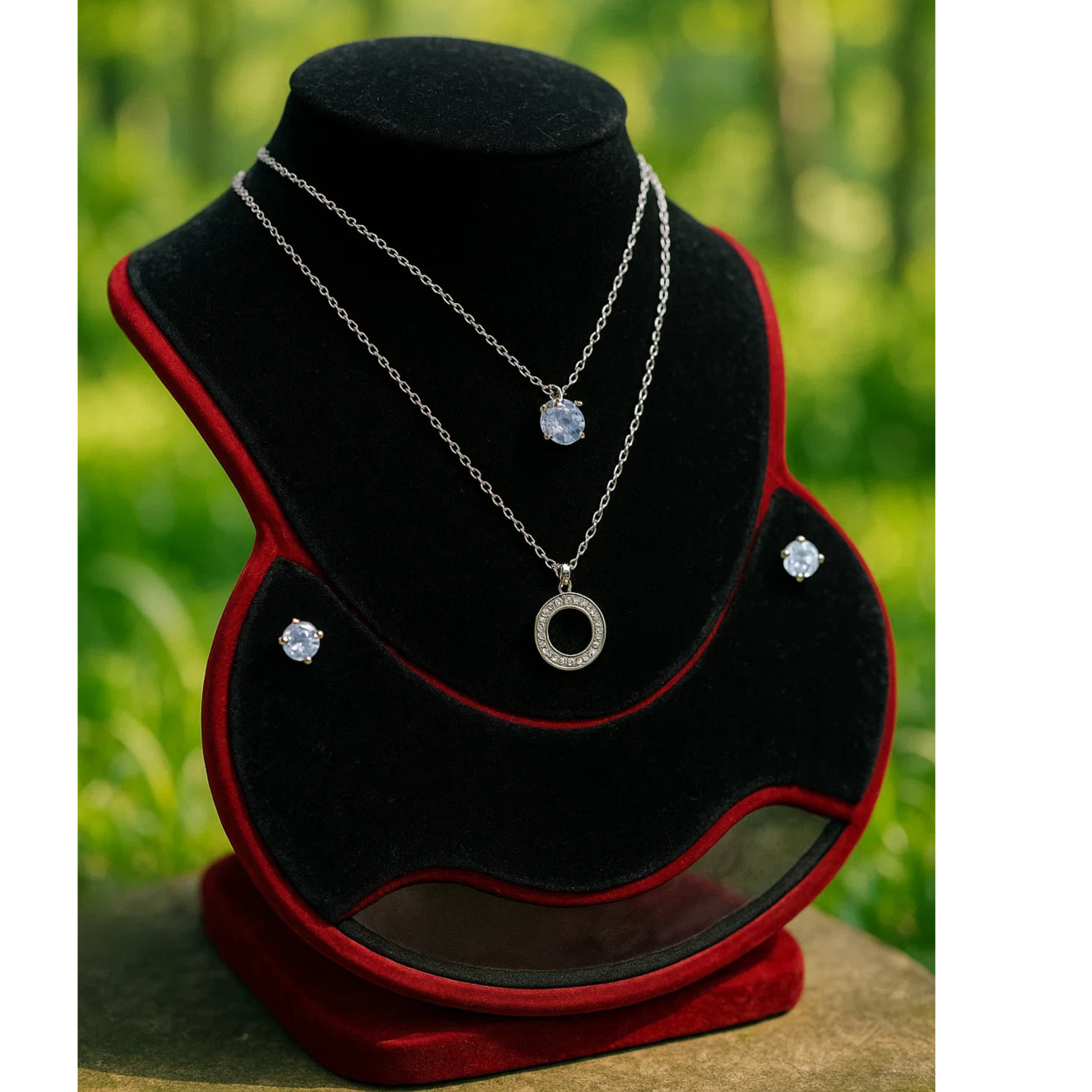 Necklace With Matching Radiant Crystal Stud Earrings.