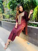 Hand Work Karchupi Three Piece with Stone Work Chiffon Orna
