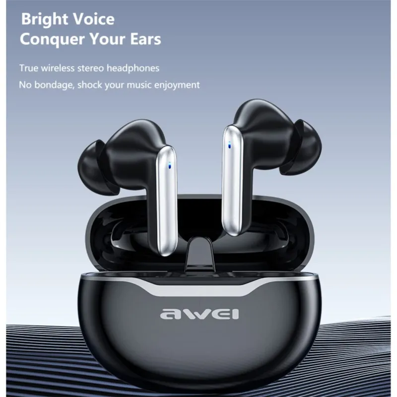 Awei T50 True Wireless Earbuds – Bluetooth 5.3 TWS with 13mm Drivers, 4-Mic ENC Noise Cancellation, IPX6 Waterproof & 25H Battery