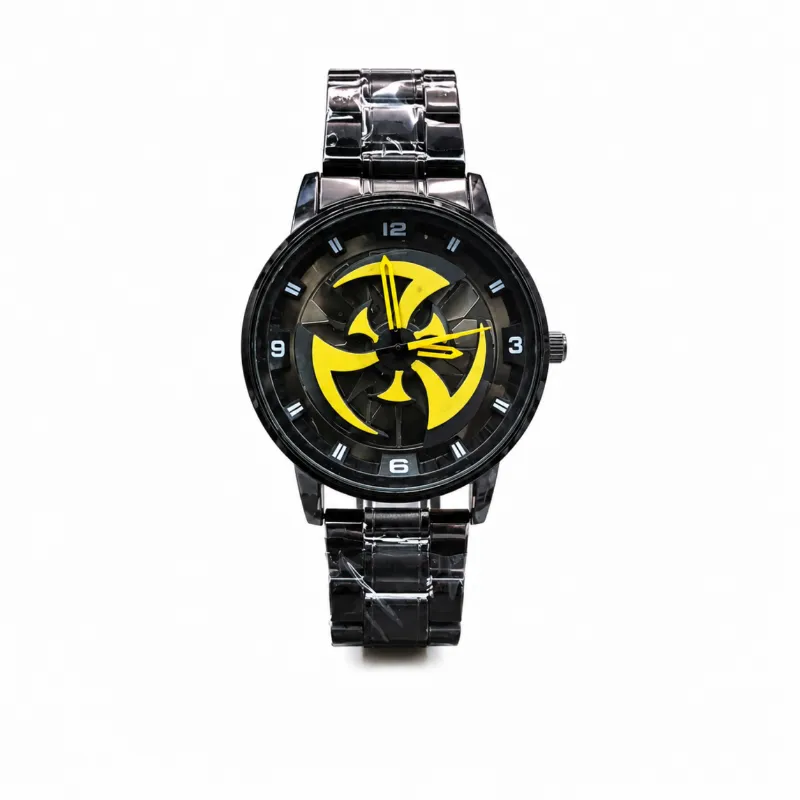 360° Rotating Car Wheel Rim Quartz Watch – Matte Black Sports Wristwatch