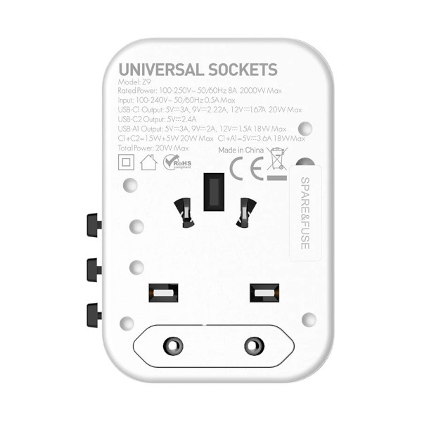Ldnio Z9 20W GaN USB & Dual USB-C White Universal Travel Charger