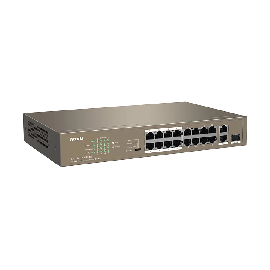 Tenda TEF1118P 19 Port Unmanaged PoE Switch with 16 PoE Ports & SFP