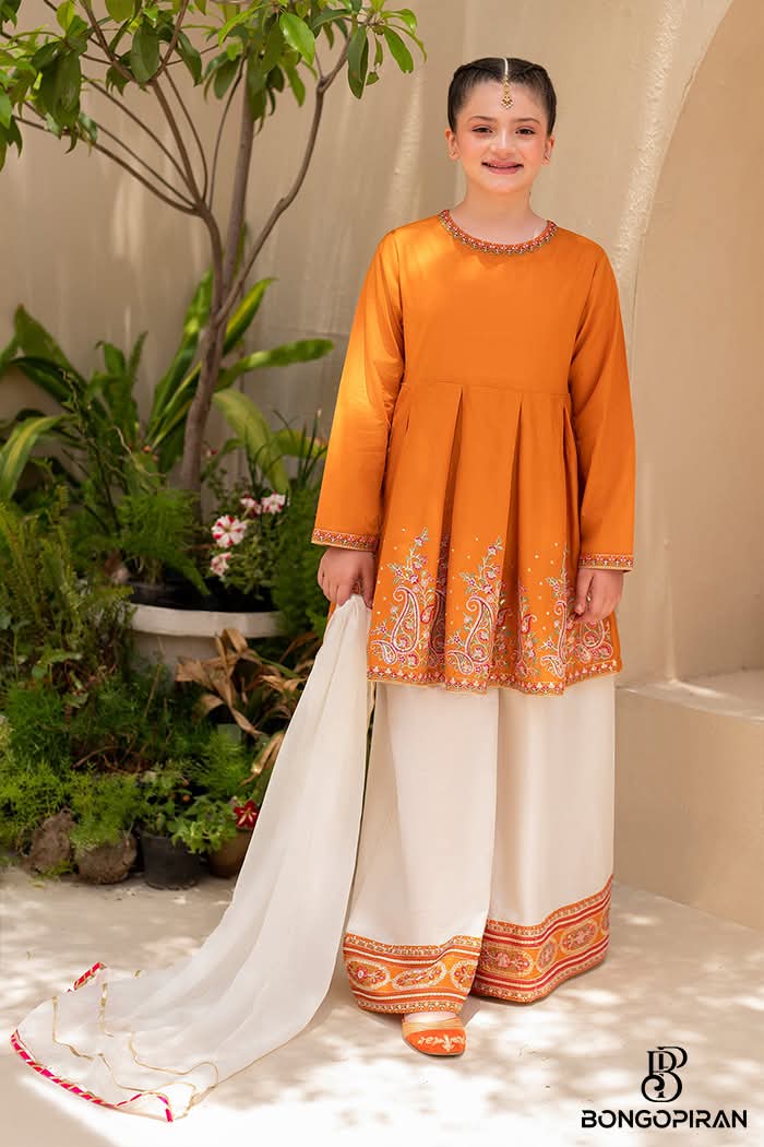 Women's Diamond Georgette Embroidered Three Piece, Chiffon Orna