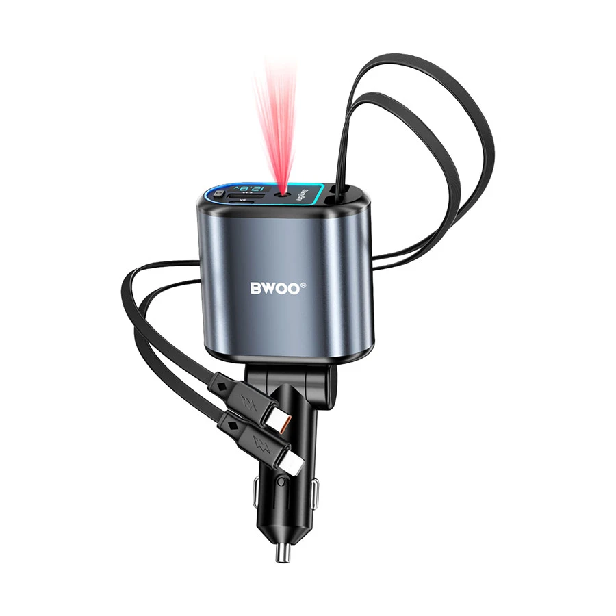 Bwoo BO-CC109 120W USB & Type-C Car Charger with 2 Retractable Cables