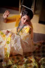 Resham Silk Saree with Screen Print and Matching Blouse Piece
