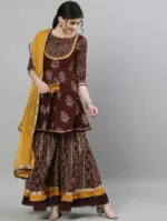 Women's AC Cotton Three Piece with Printed Butterfly Sharara