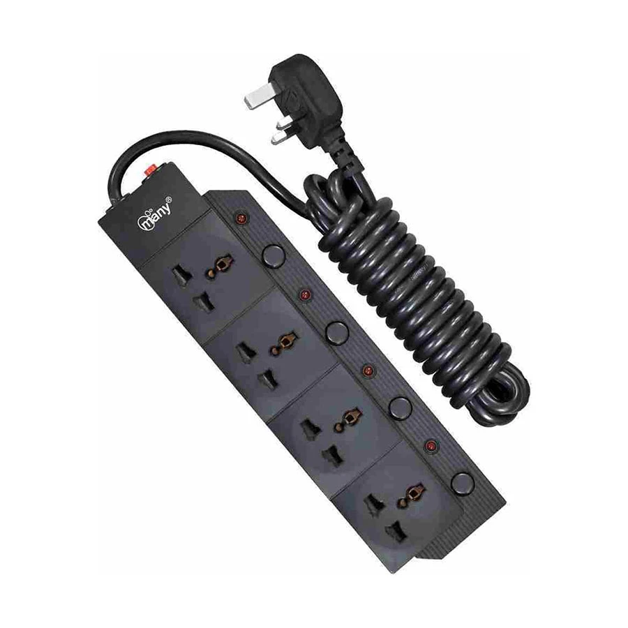 Many MTS-2040 3 Pin 4 Port Power Strip 3 Meter Black