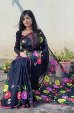 Hand Paint Brush Work Half Silk Saree in 6 Shades