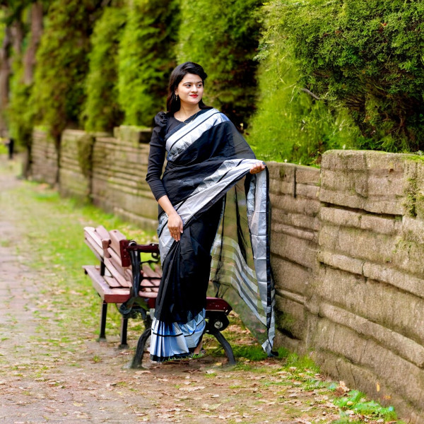 Premium Black Cotton Silk Saree