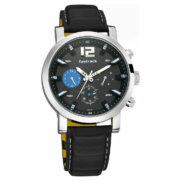 Fastrack NS3227SL01 Fastfit Quartz Multifunction Black Dial Leather Strap Watch