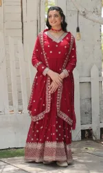 Weightless Georgette Party Gown Three Piece with Sequin and Zari Work
