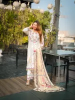 Microstitch Three Piece with Ari and Dollar Work, 44 Inch Kameez