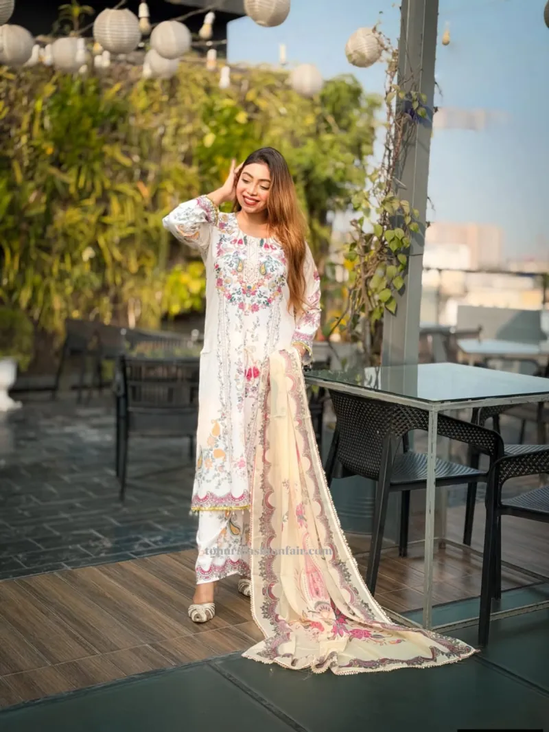 Microstitch Three Piece with Ari and Dollar Work, 44 Inch Kameez