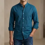 Men's Solid Colour Ban color Shirt (petrol)