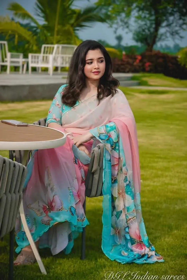 Topetor Silk Saree with Butterfly and Flower Digital Print